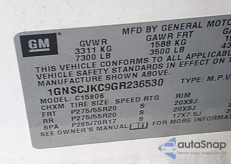 2016 Chevrolet Suburban Ltz z USA, uszkodzony, nr VIN 1GNSCJKC9GR236530